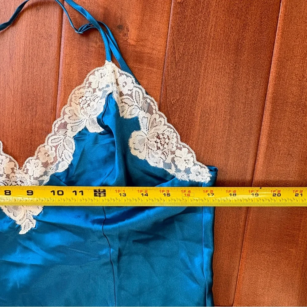 Frederick's of Hollywood Lace‎ Trim Satin Chemise Womens L Teal Blue